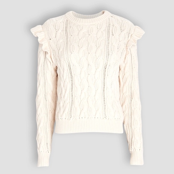 FRAME Sofia Ruffle Cable Knit chunky Sweater off white size Small - Picture 2 of 16